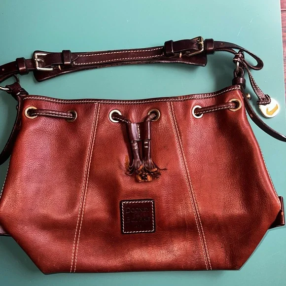 🧡Dooney & Bourke Pebbled Cowhide LEATHER DRAWSTRING purse shoulder bag Vintage! - Picture 6 of 13
